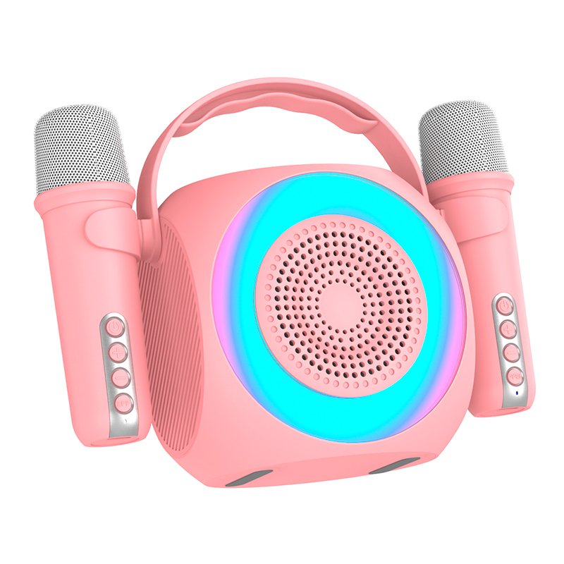 Universal Bluetooth Speaker Music 6W COOL Mini Karaoke Party + 2 Microphones Pink