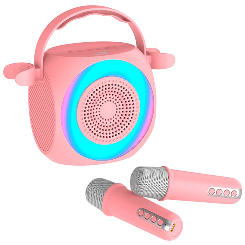 Universal Bluetooth Speaker Music 6W COOL Mini Karaoke Party + 2 Microphones Pink