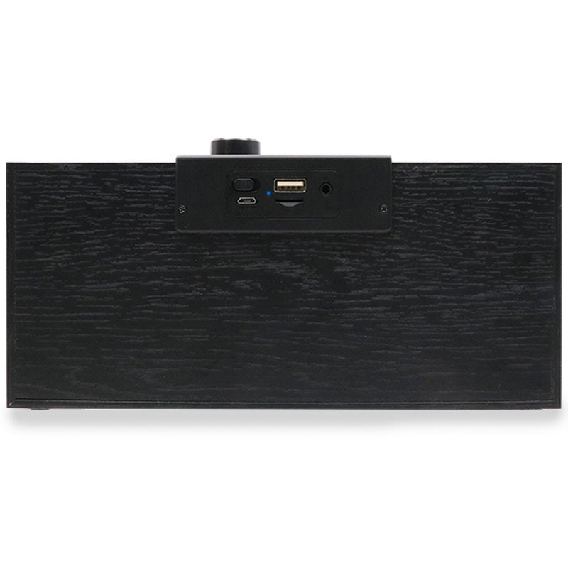 Universal Bluetooth Music Speaker, COOL Retro Brand (20W), Black Wood, Silver Front.