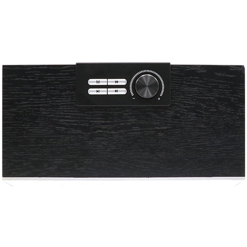 Universal Bluetooth Music Speaker, COOL Retro Brand (20W), Black Wood, Silver Front.