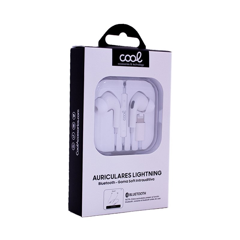 White COOL Stereo Headphones with Mic for iPhone - Rubber IN-EAR (Lightning Bluetooth)
