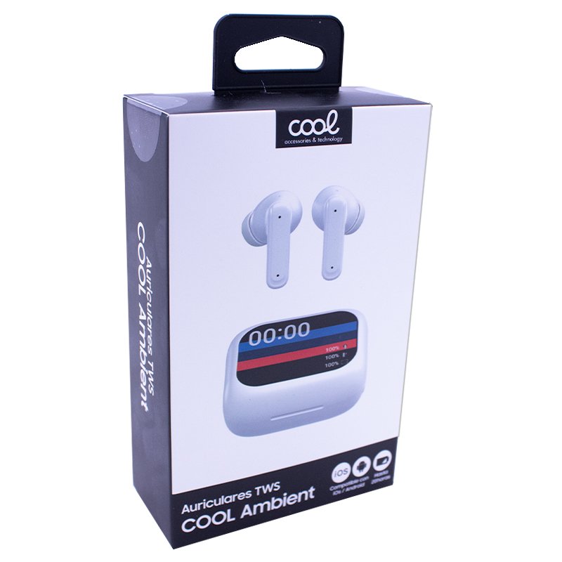 Stereo Bluetooth Earbuds with LCD Screen, COOL Ambient White