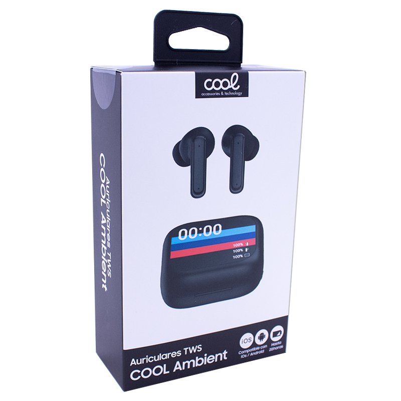 Bluetooth Stereo Earbuds with LCD Screen, COOL Ambient, Black