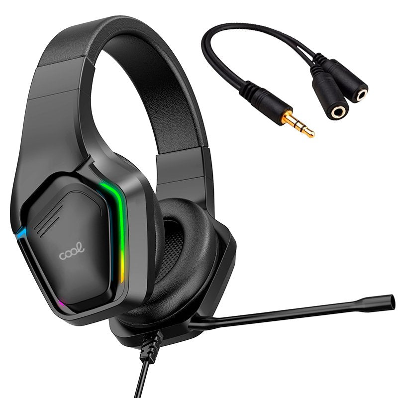 Stereo Headphones PC / PS4 / PS5 / Xbox Gaming LED RGB COOL Exodus + Audio Adapter