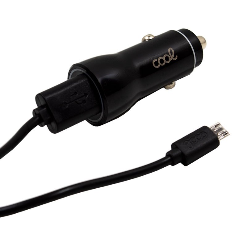 Car Charger MicroUSB Cable (2 x USB) COOL 2.4A 2-in-1 Kit Black