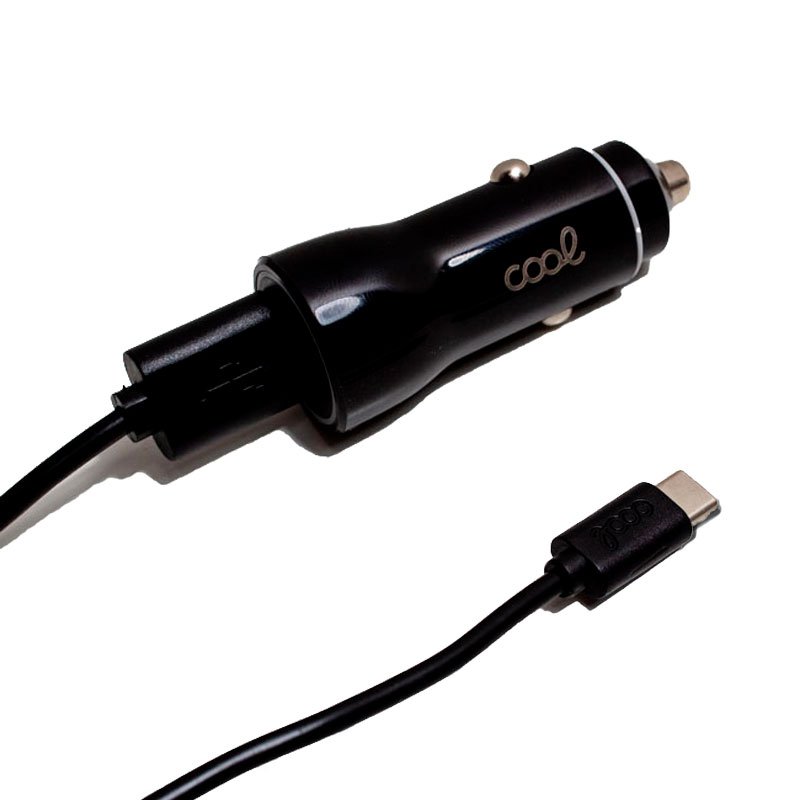 Car Charger Type C Cable (2 x USB) COOL 2.4A 2-in-1 Kit Black