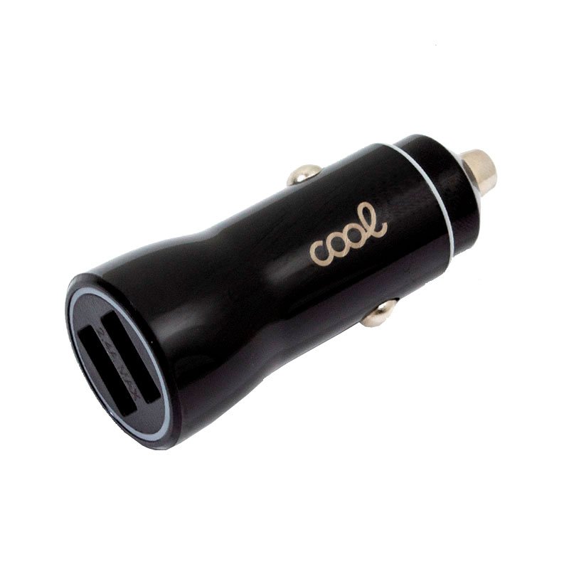 Car Charger Type C Cable (2 x USB) COOL 2.4A 2-in-1 Kit Black