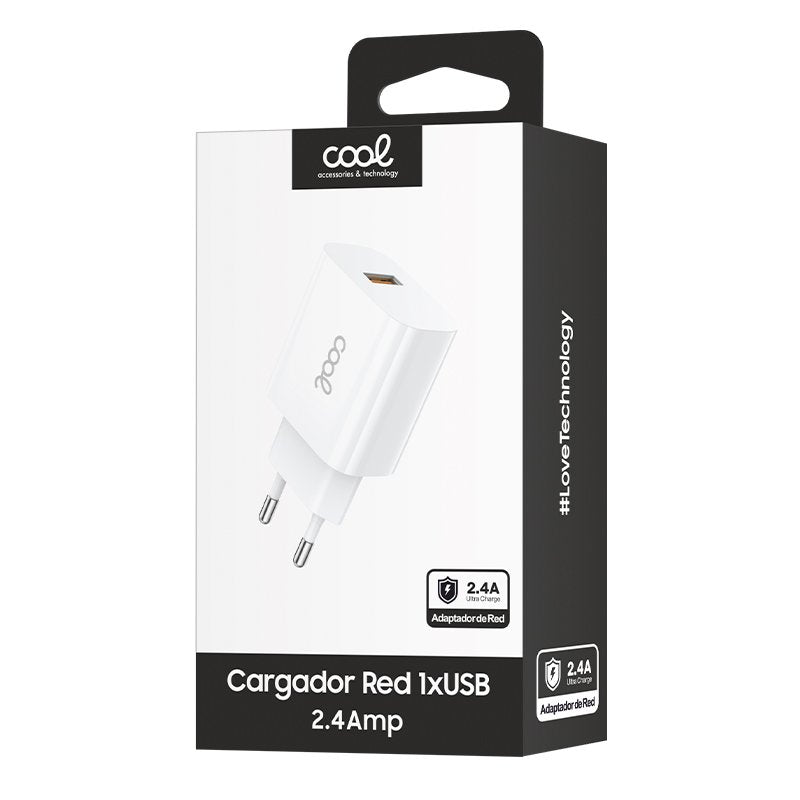 Universal COOL 1x USB Wall Charger Adapter (2.4 Amp) White