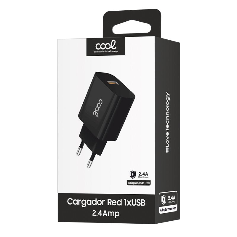 COOL Universal 1x USB Wall Charger Adapter (2.4 Amp) Black