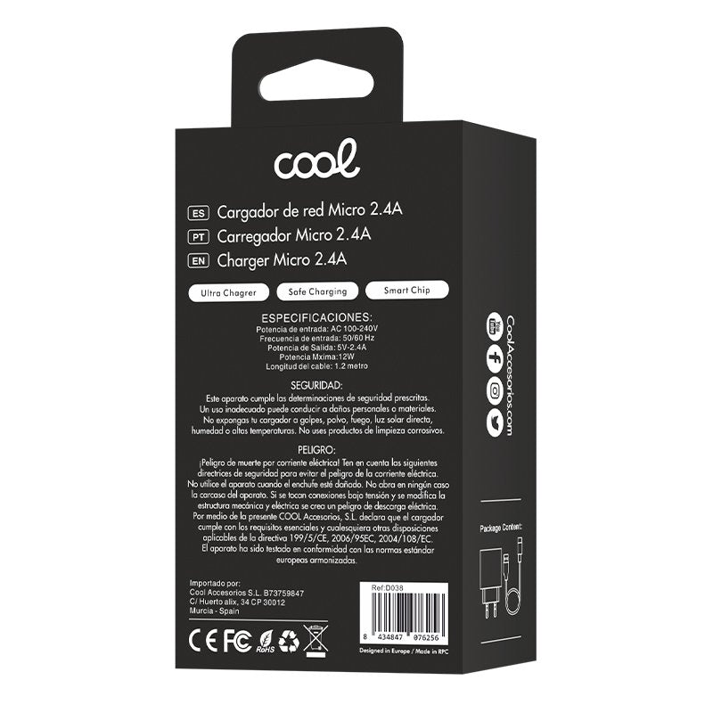 COOL Universal 2.4Amp 2-in-1 Black Micro-USB Charger Kit