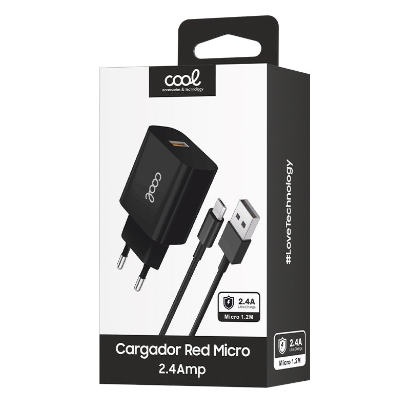 COOL Universal 2.4Amp 2-in-1 Black Micro-USB Charger Kit