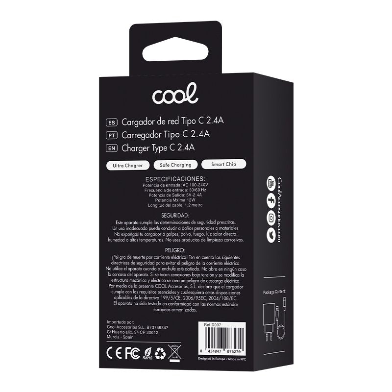 Universal 2-in-1 White COOL Kit Type-C Connector Charger (2.4 Amp)