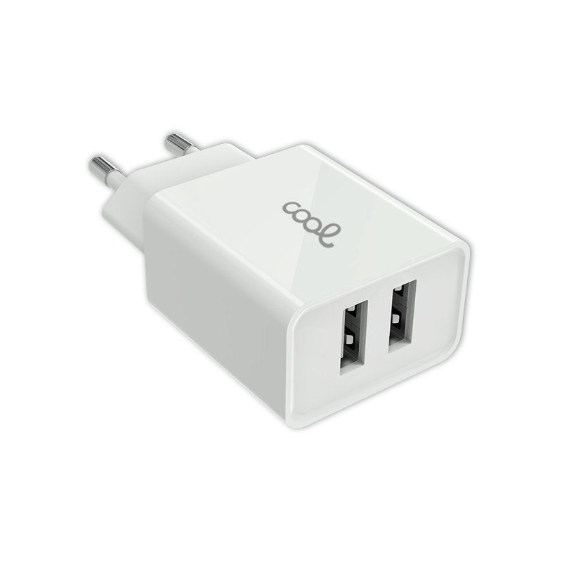 Universal AC Charger, 2 x USB Ports, COOL 2.4 Amps, White
