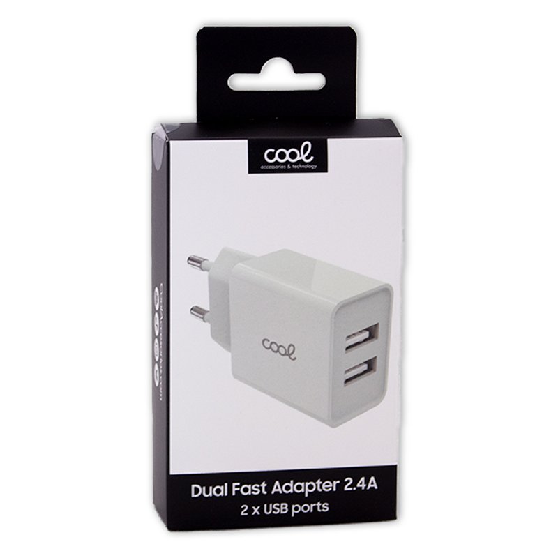 Universal AC Charger, 2 x USB Ports, COOL 2.4 Amps, White