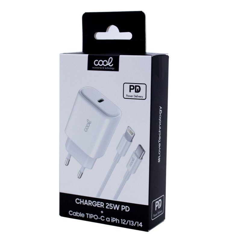 Universal Fast Charging Adapter (PD) Type-C COOL (25W) White + Type-C to Lightning Cable