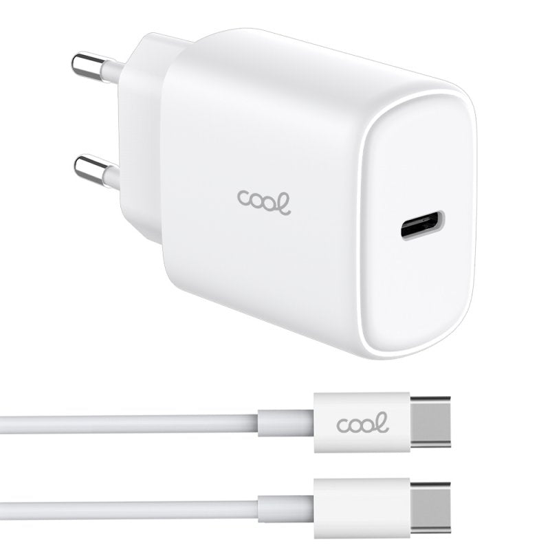 Universal Fast Adapt. (PD) Type-C COOL Charger (25W) White + Type-C to Type-C Cable