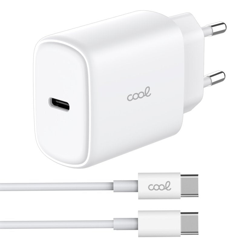 Universal Fast Adapt. (PD) Type-C COOL Charger (25W) White + Type-C to Type-C Cable