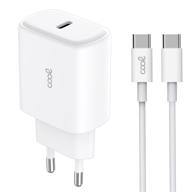 Universal Fast Adapt. (PD) Type-C COOL Charger (25W) White + Type-C to Type-C Cable