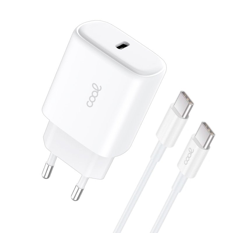 Universal Fast Adapt. (PD) Type-C COOL Charger (25W) White + Type-C to Type-C Cable