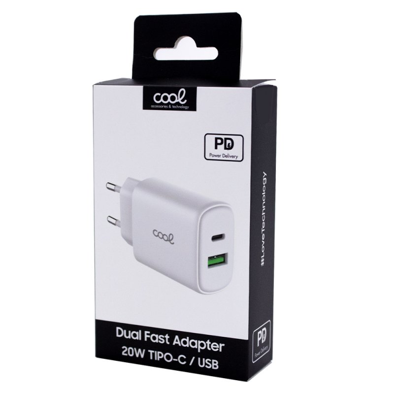 Red Universal Fast Charger (PD) Dual Type-C / USB COOL (20W) White