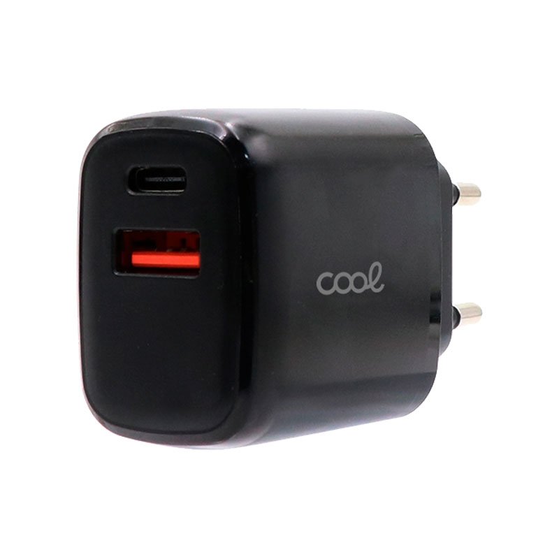 Red Universal Fast Charger (PD) Dual Type-C / USB COOL (20W) Black