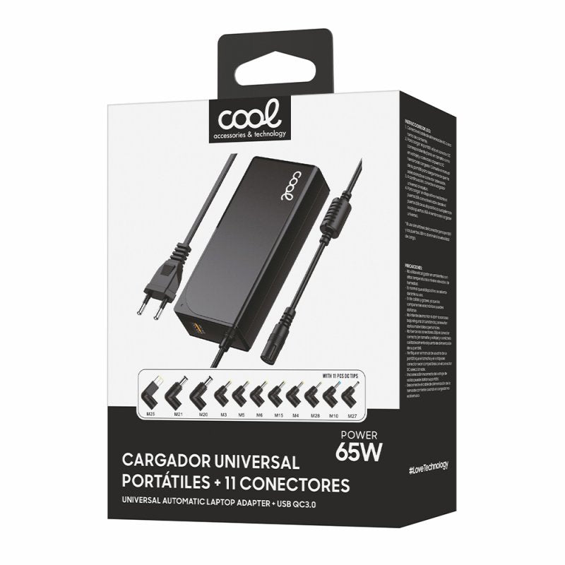 Universal AC Charger for Laptops 65w Automatic COOL + 11 connectors (USB QC3.0)