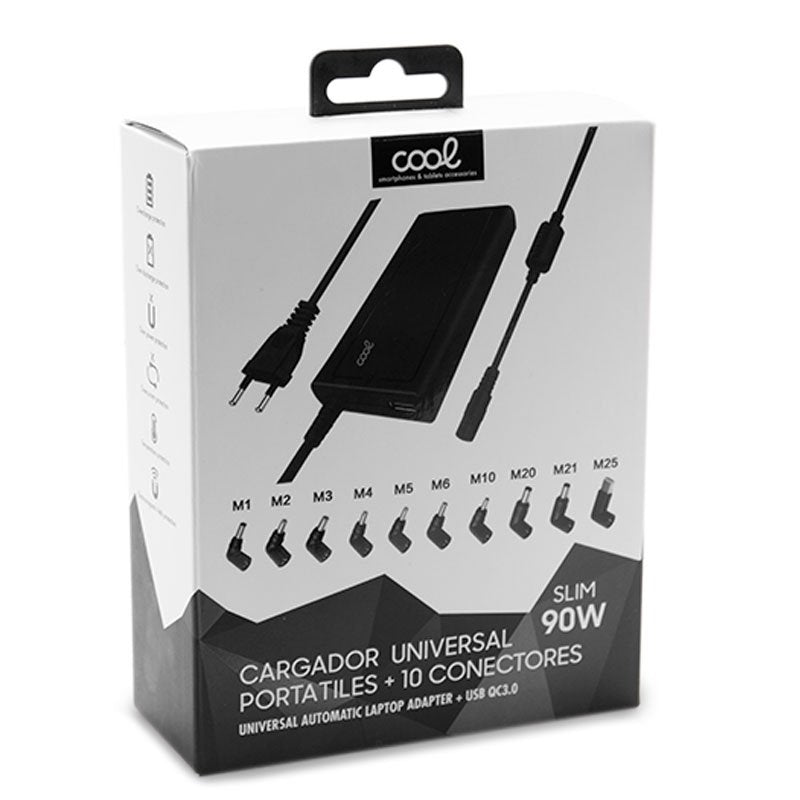 Universal AC Charger for Laptops 90w Automatic COOL Slim + 10 connectors (USB QC3.0)