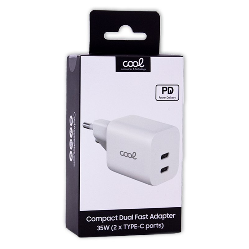 Red Universal Ultra Fast PD Dual Charger (2 x Type-C) COOL (35W) White