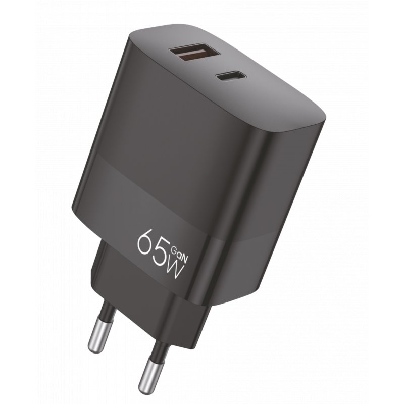 Universal Ultra Fast PD Type-C + USB COOL Charger (65W + Type-C Cable) GaN Black