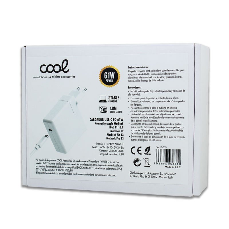 Red COOL Universal Charger for Apple MacBook 12 / Air 13 / Pro 13 / iPad 12.9 (67w USB-C)