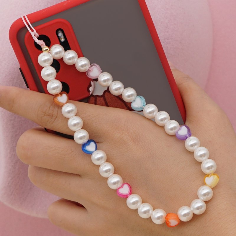 Universal Smartphone Hanging Wrist Strap with Cool Beads and Hearts