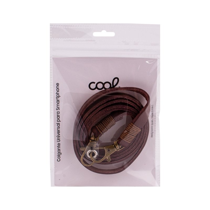 COOL Universal Faux Leather Hanging Cord with Card Holder for Smartphone, Brown