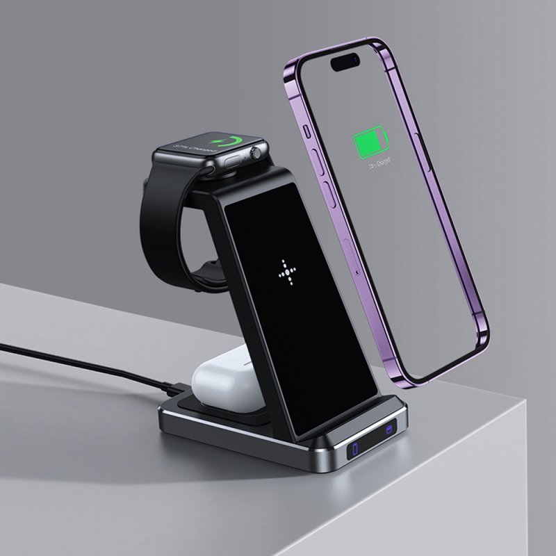 3-in-1 Qi Wireless Charger Dock Base, COOL Black