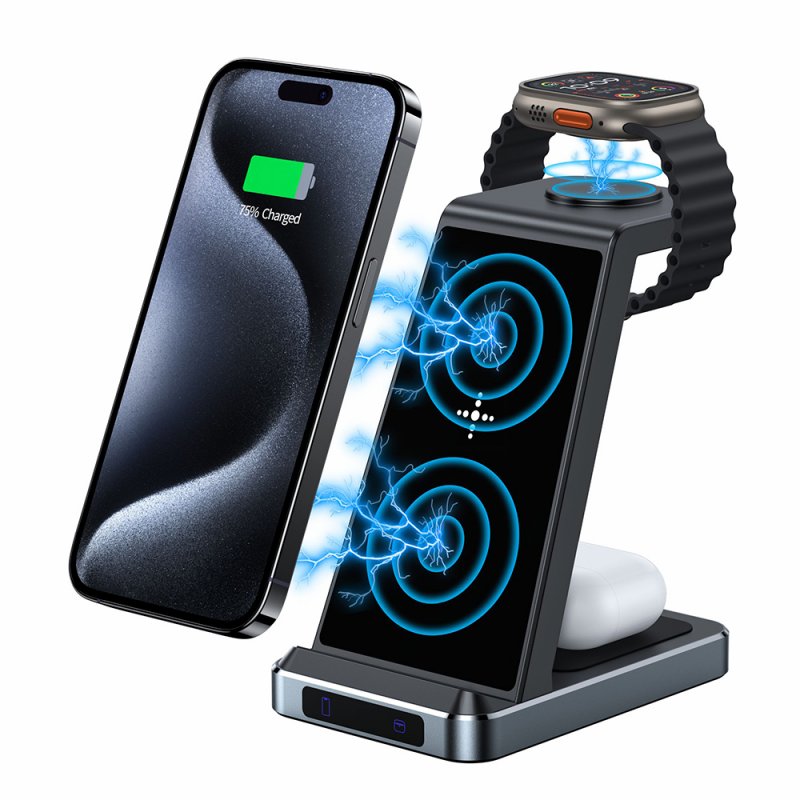 3-in-1 Qi Wireless Charger Dock Base, COOL Black