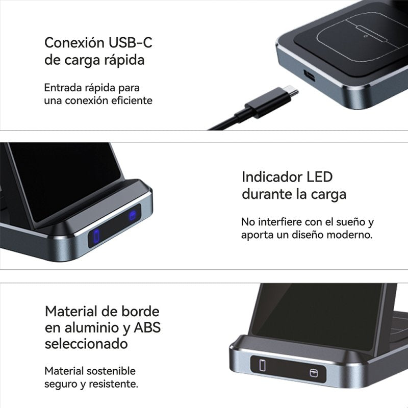3-in-1 Qi Wireless Charger Dock Base, COOL Black
