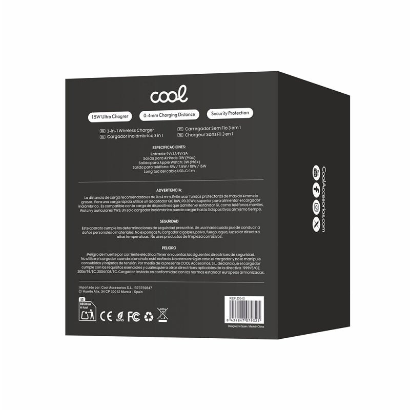 3-in-1 Qi Wireless Charger Dock Base, COOL Black