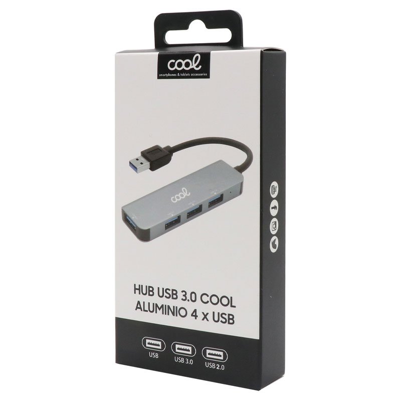 Universal USB Hub COOL 4 USB Ports (2.0 / 3.0) Gray Aluminum