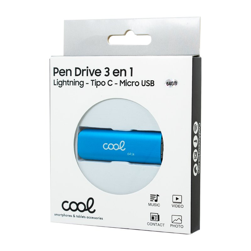 USB Pen Drive x64 GB COOL (3 in 1) Lightning / Type-C / USB Blue