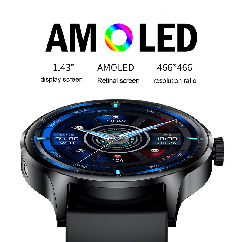COOL Iris Silicone Black Smartwatch (AMOLED, Calls, Health, Sports)