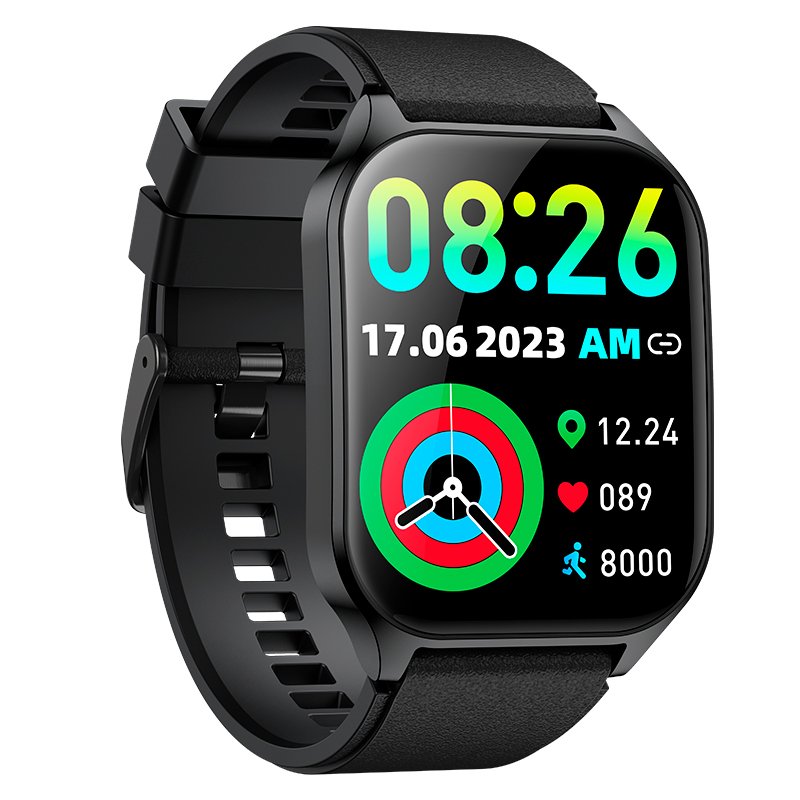 COOL Smartwatch with Curved AMOLED Screen, Black Silicone Strap (Calls, Health, Sports)