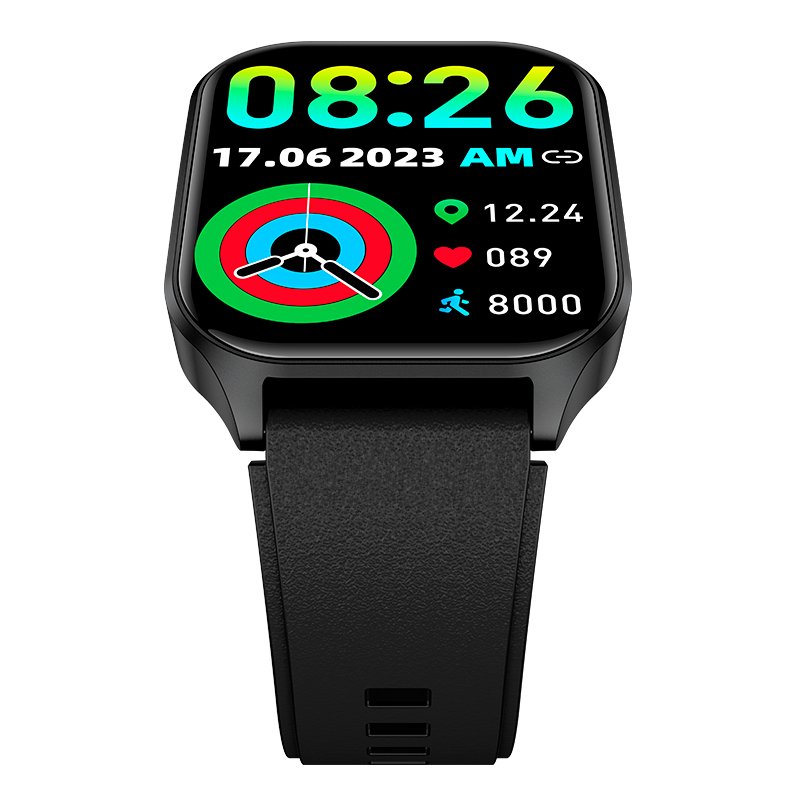 COOL Smartwatch with Curved AMOLED Screen, Black Silicone Strap (Calls, Health, Sports)