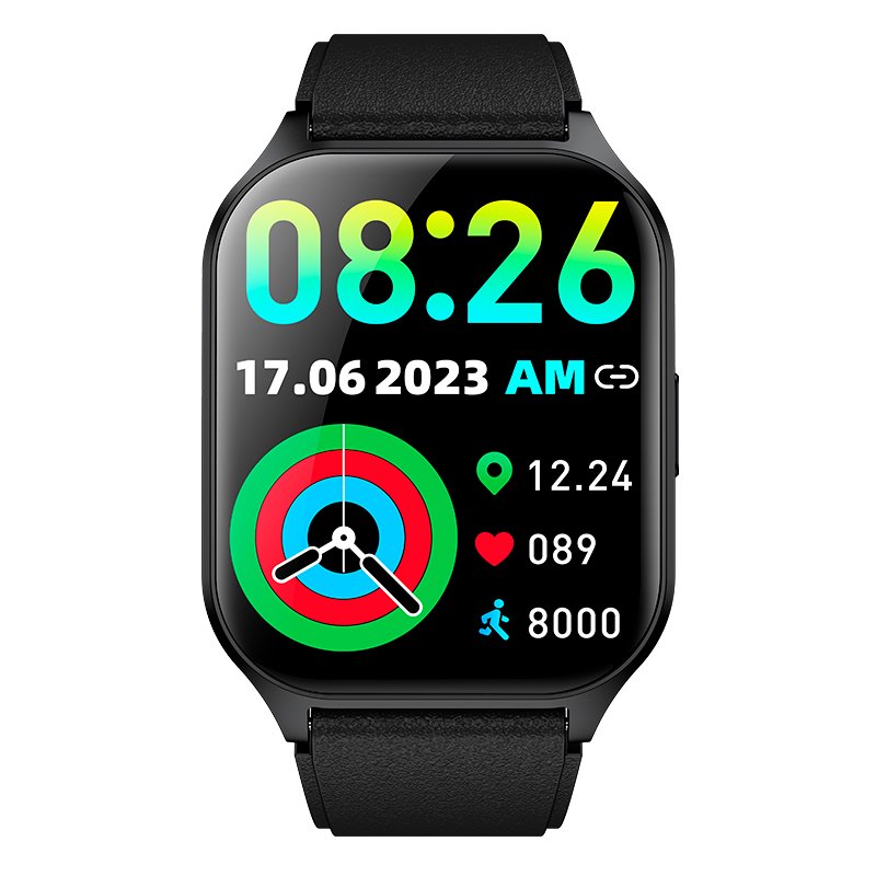 COOL Smartwatch with Curved AMOLED Screen, Black Silicone Strap (Calls, Health, Sports)