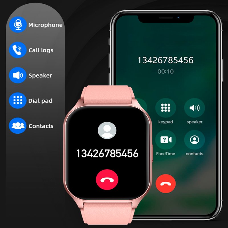 COOL Smartwatch with Curved AMOLED Screen, Pink Silicone Strap (Calls, Health, Sports)