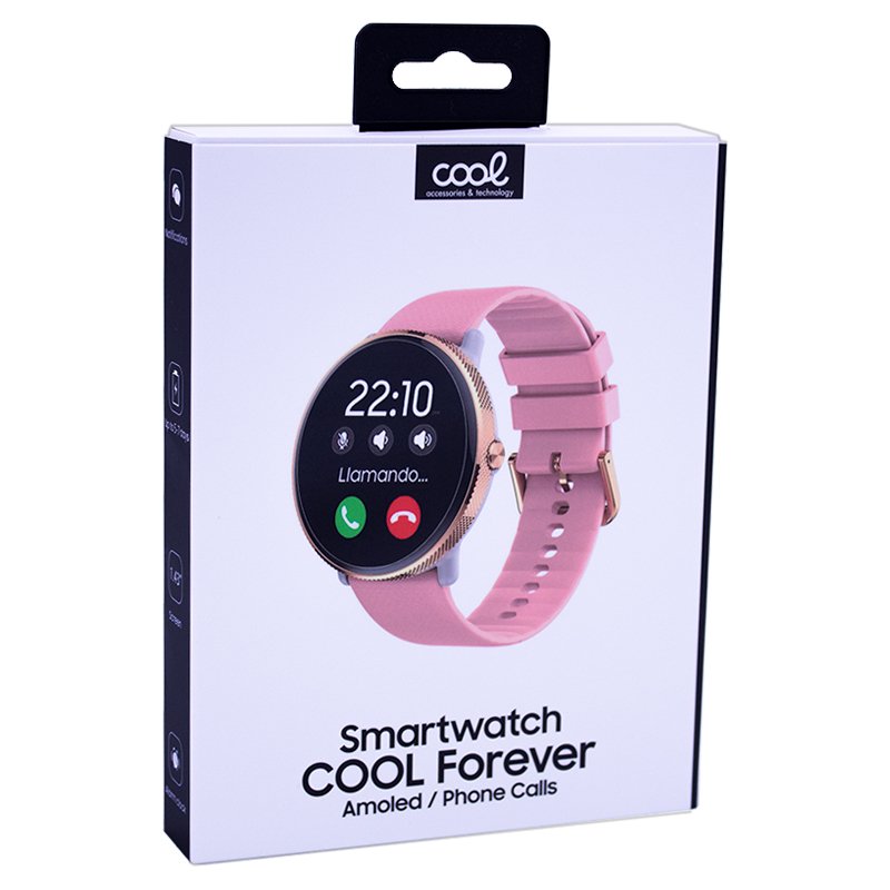 COOL Smartwatch with AMOLED Screen, Forever Silicone Pink Strap (Calls, Health, Sports)