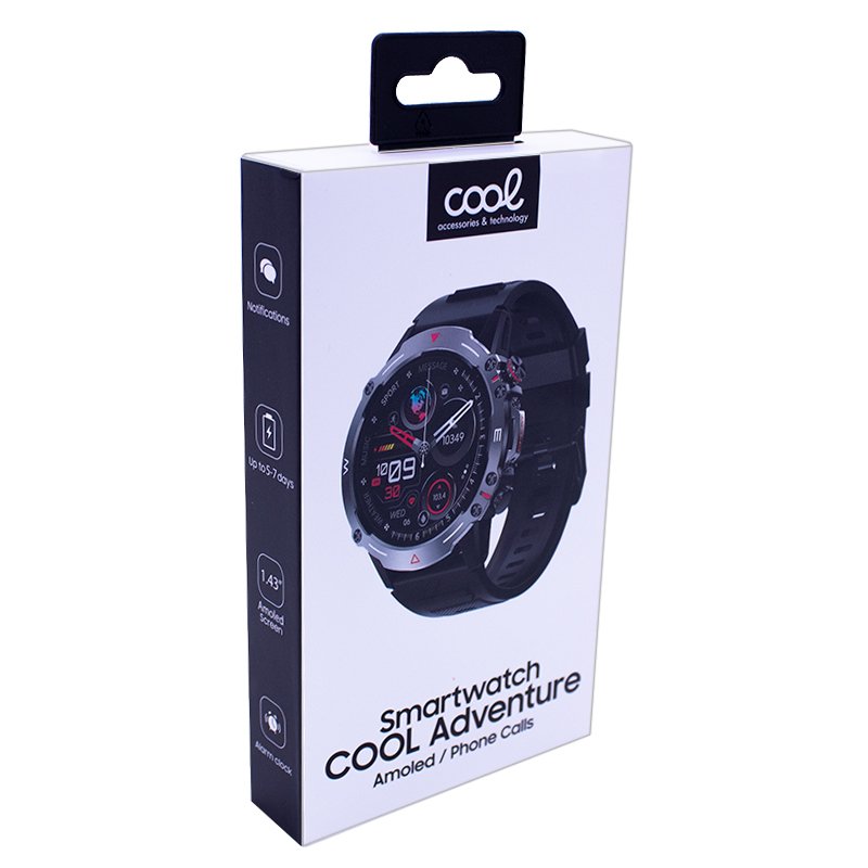 Smartwatch with AMOLED Screen, COOL Adventure, Silicone, Black (Calls, Health...)