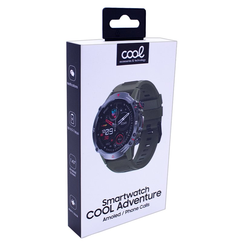 Smartwatch with AMOLED Screen, COOL Adventure, Green Silicone Strap (Calls, Health...)